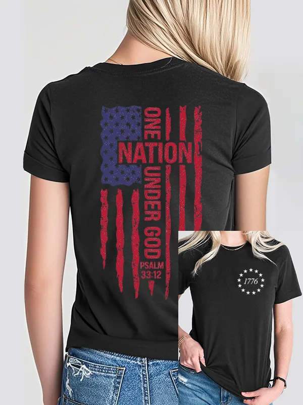 Woman'S One Nation Under God Psalm 33:12 Print Short-Sleeved T-Shirt