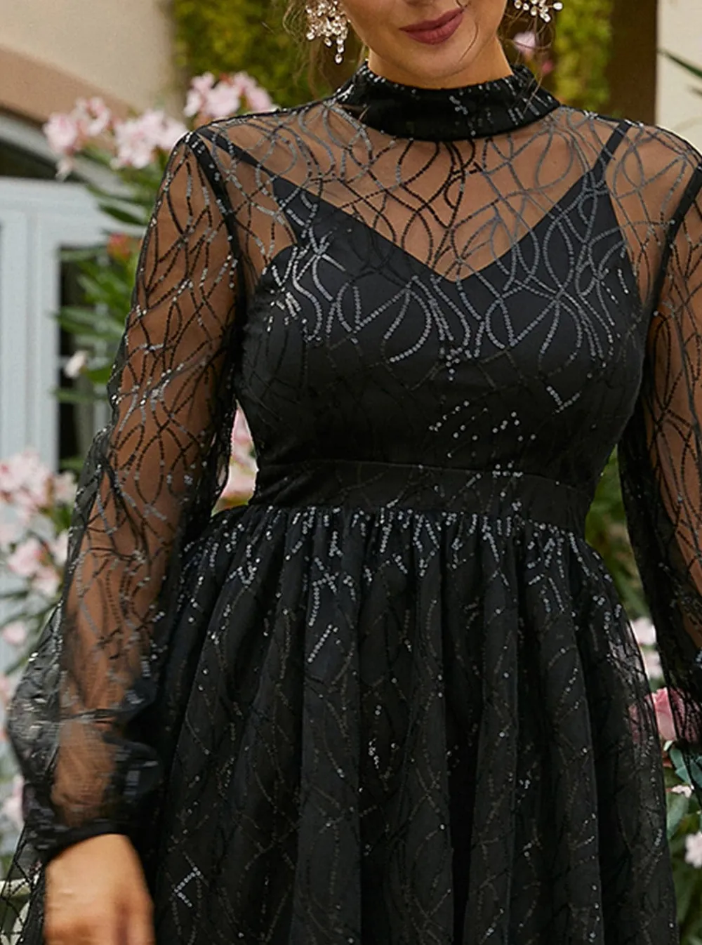 High Neck A-Line Sequin Black Homecoming Dress