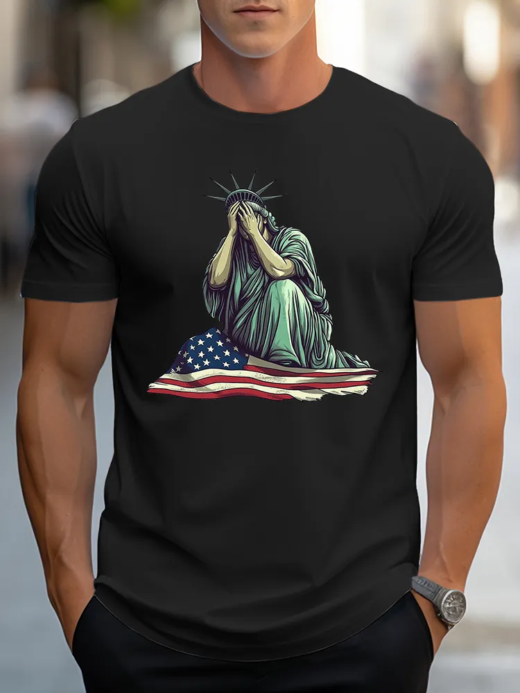 Man'S The Statue Of Liberty Round-Neck Short-Sleeved T-Shirt