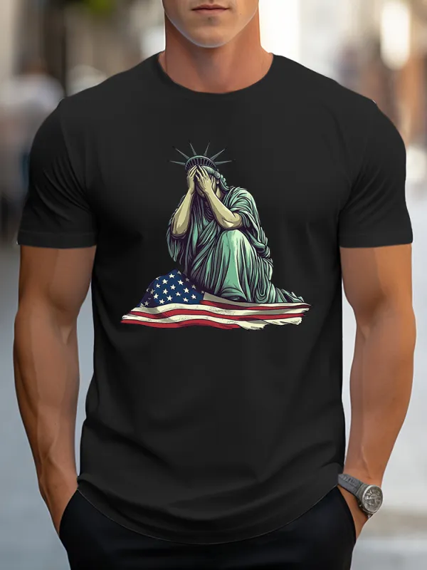 Man'S The Statue Of Liberty Round-Neck Short-Sleeved T-Shirt