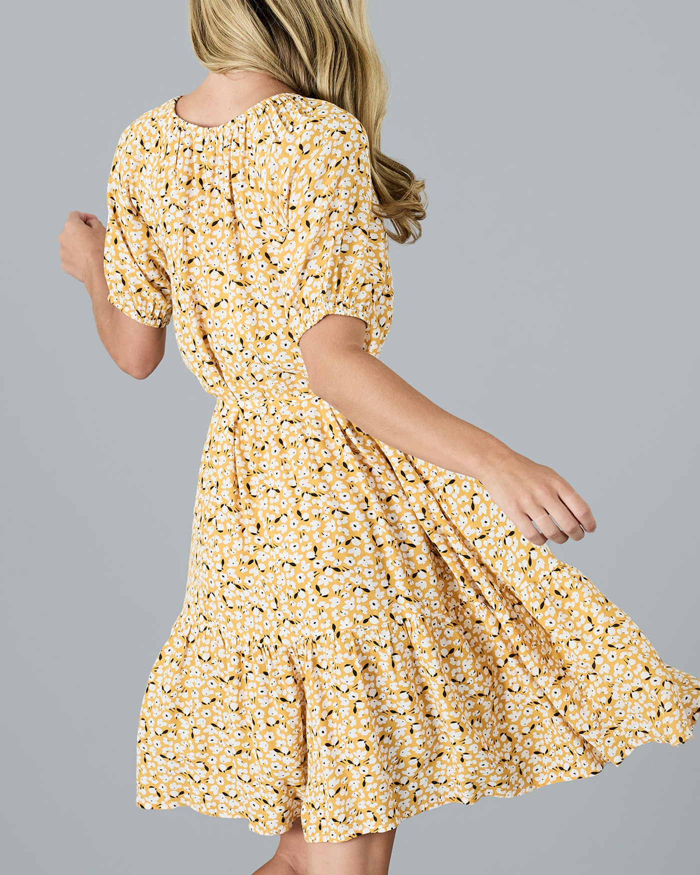 Yellow Floral Print Midi Dress