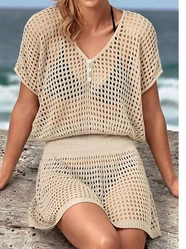 Women's Swimwear Cover Up Monokini Normal Swimsuit Cut Out Solid Color Khaki Bathing Suits Sports Summer