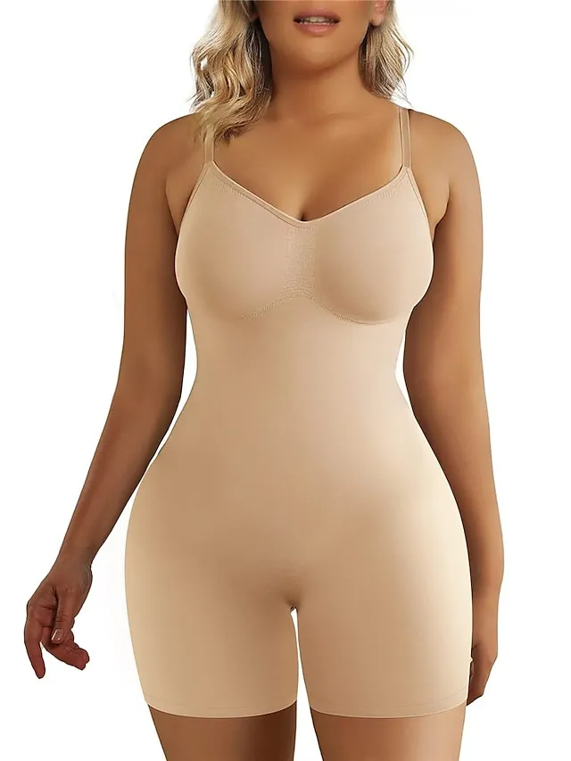 Women's Plus Size Bodysuits Body Shaper Pure Color Fashion Hot Vacation Gyms Nylon Breathable Straps Sleeveless Backless Summer Spring Black long Black briefs
