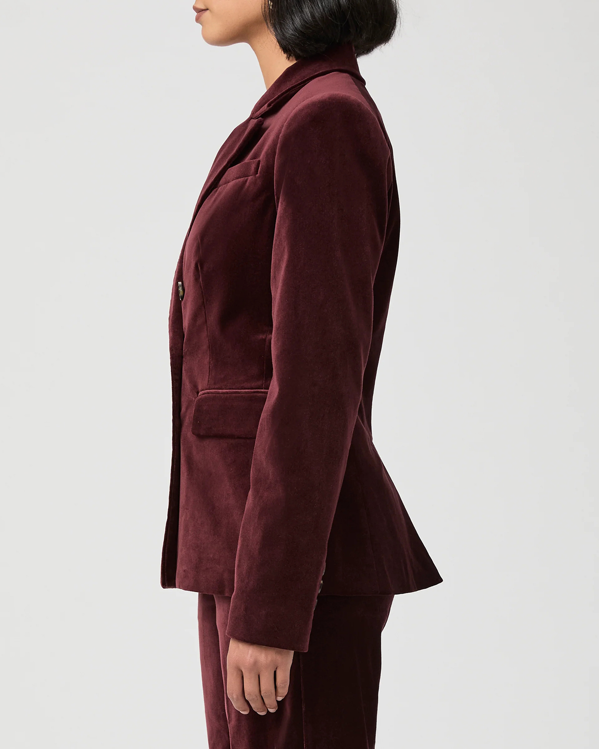 Burgundy Velvet Double Breasted Blazer