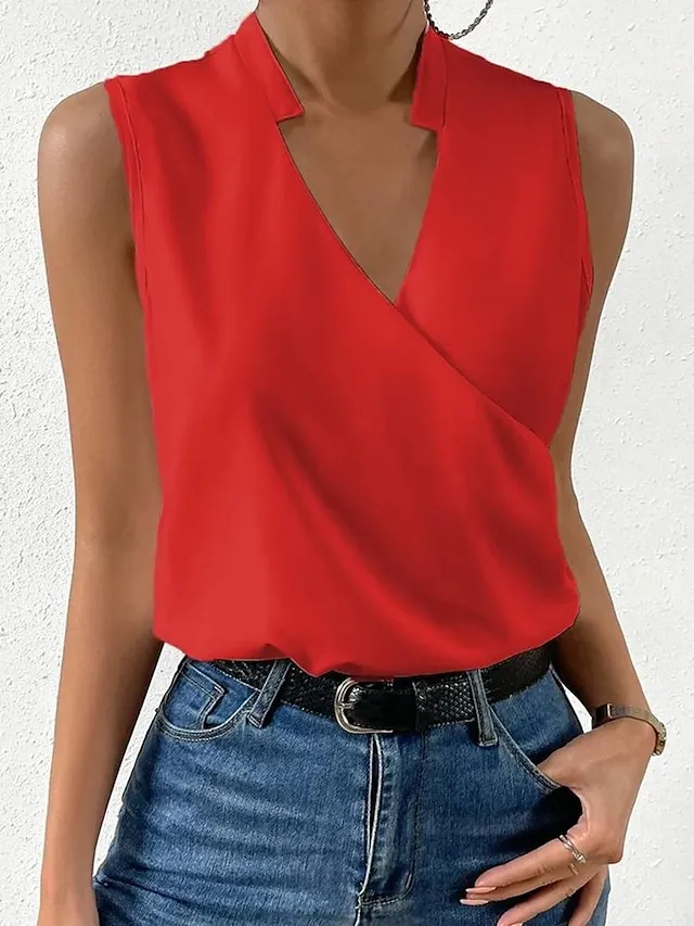 Women's Tank Top Light Yellow Black White Plain Sleeveless Casual Fashion Basic Elegant V Neck Regular Fit Sleeveless
