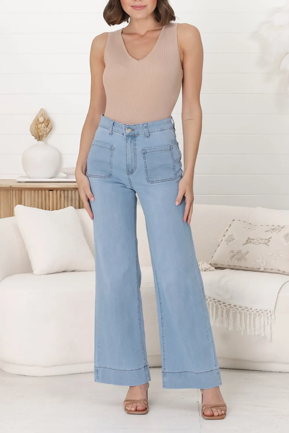 Light Blue Casual Style Wide Leg Jeans