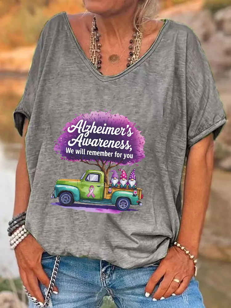Women'S Alzheimer'S Awareness, We Will Remember For You V-Neck Short-Sleeved T-Shirt