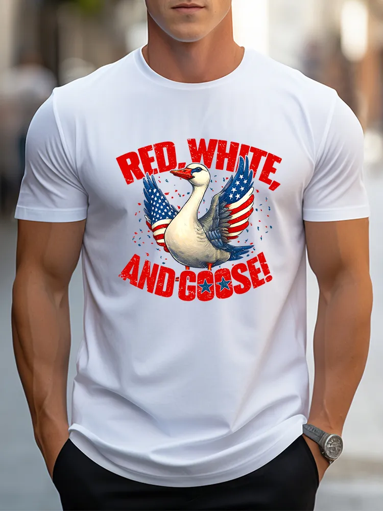 Man'S Red, White, And Goose! Round-Neck Short-Sleeved T-Shirt