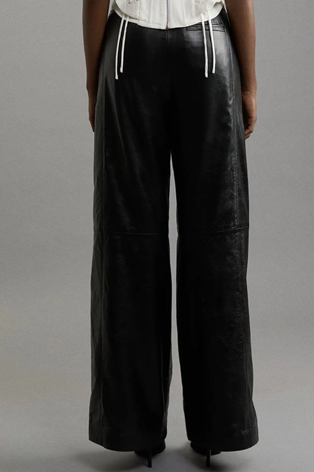 Mid Rise Wide Leg Leather Trousers