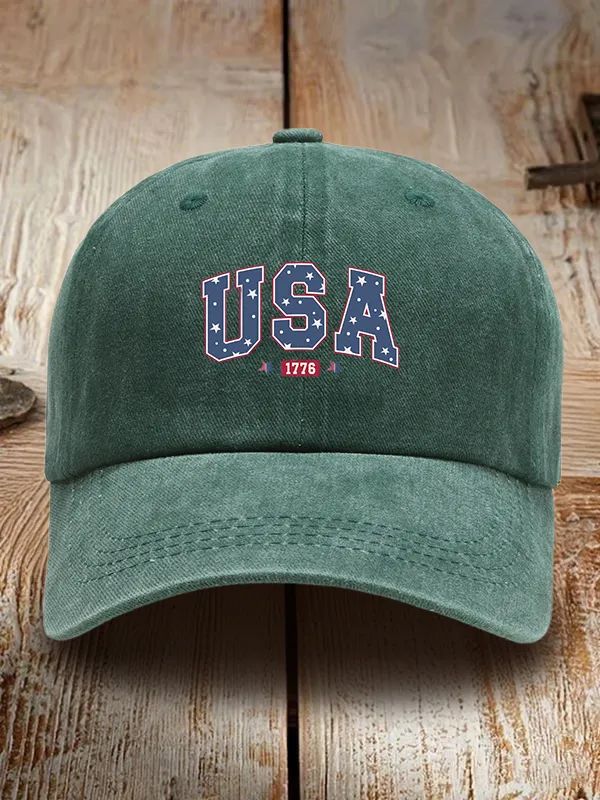 USA 1776 Print Washed Baseball Cap