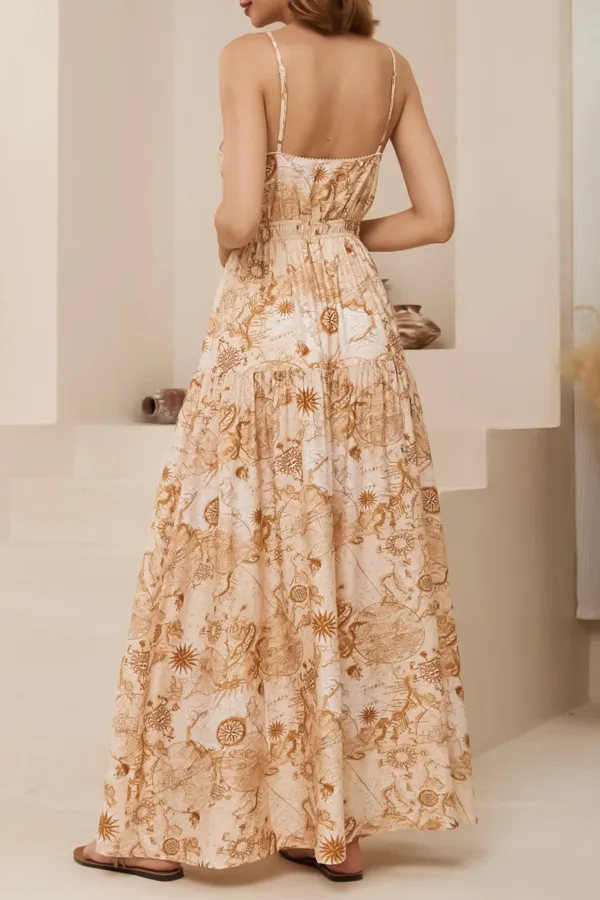 Light Khaki Floral Print Strapless Maxi Dress