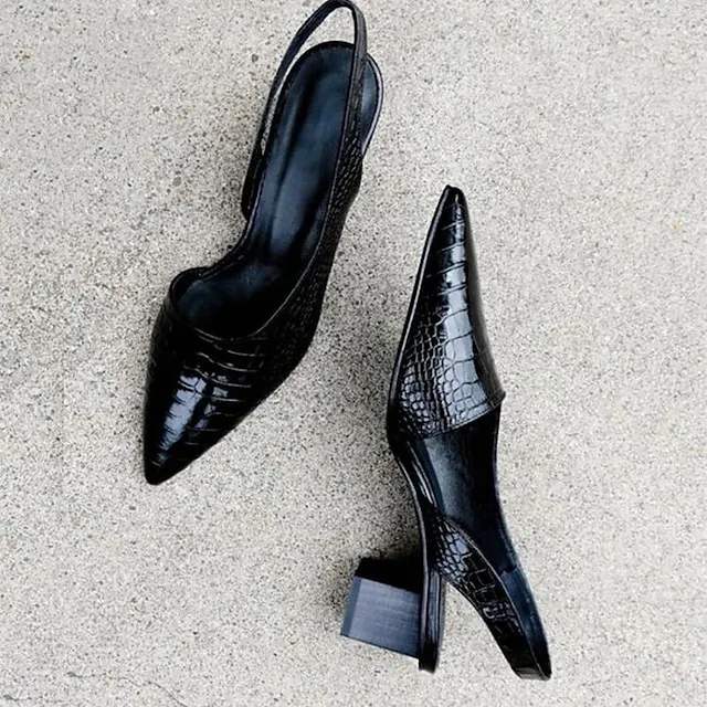Women's Sandals Block Heel Sandals Plus Size Comfort Shoes Work Daily Chunky Heel Pointed Toe Elegant Minimalism Faux Leather Ankle Strap Snake Black Brown