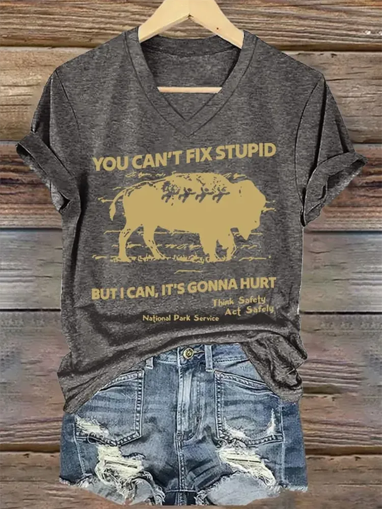 Women'S You Can'T Fix Stupid But I Can It'S Gonna Hurt Printed T-Shirt