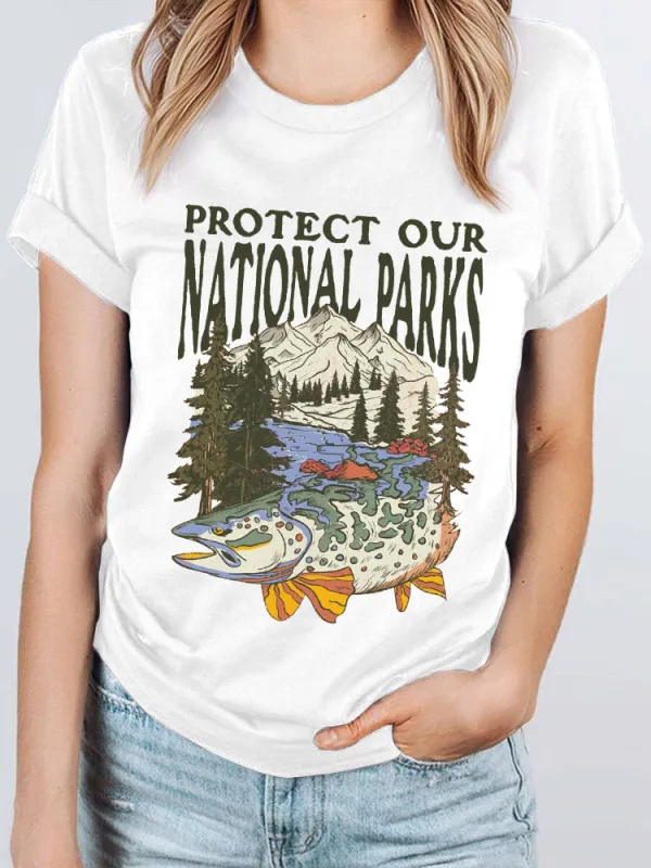Women'S Protect Our National Parks Round-Neck Short-Sleeved T-Shirt