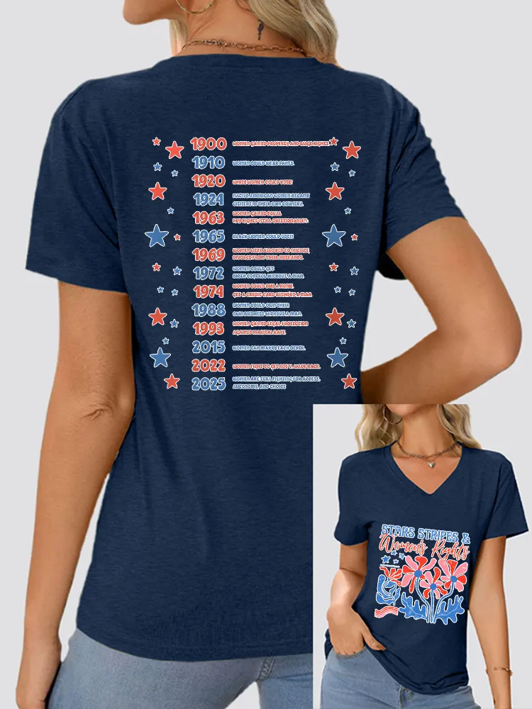 Woman'S Stars Stripes And Women'S Rights V-Neck Short Sleeve T-Shirt