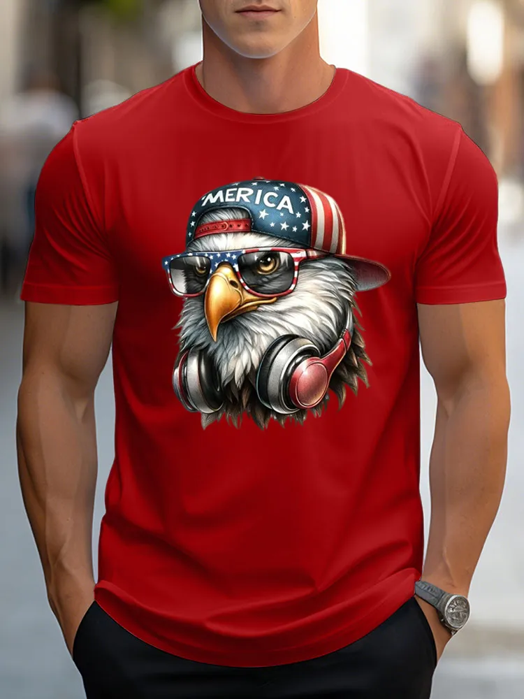 Man'S Independence Day Eagle Round-Neck Short-Sleeved T-Shirt