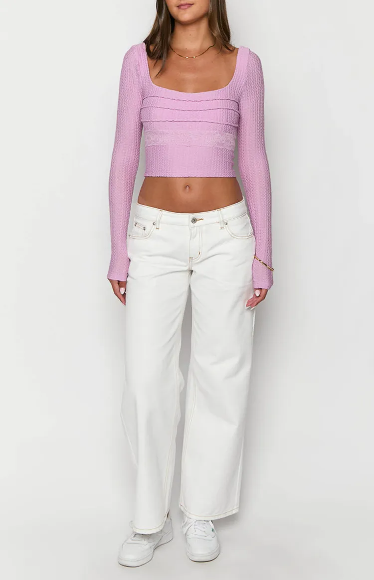 Light Blue Square Neck Long Sleeve Crop Top