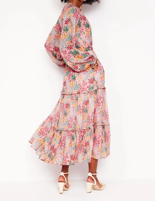 Light Pink Floral Tiered Maxi Dress