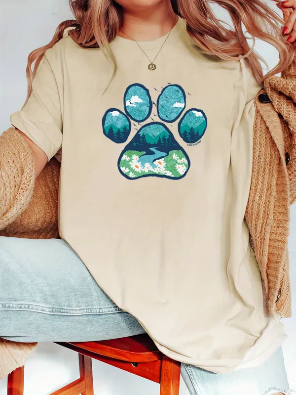 Women's Paw Landscape Short Sleeve T-shirts