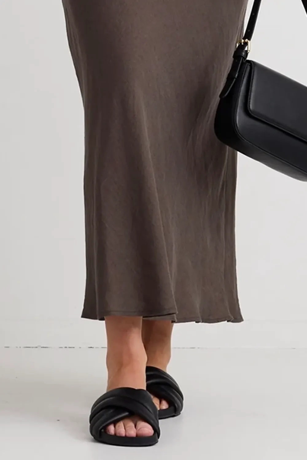 Dark Olive Linen Bias Midi Skirt