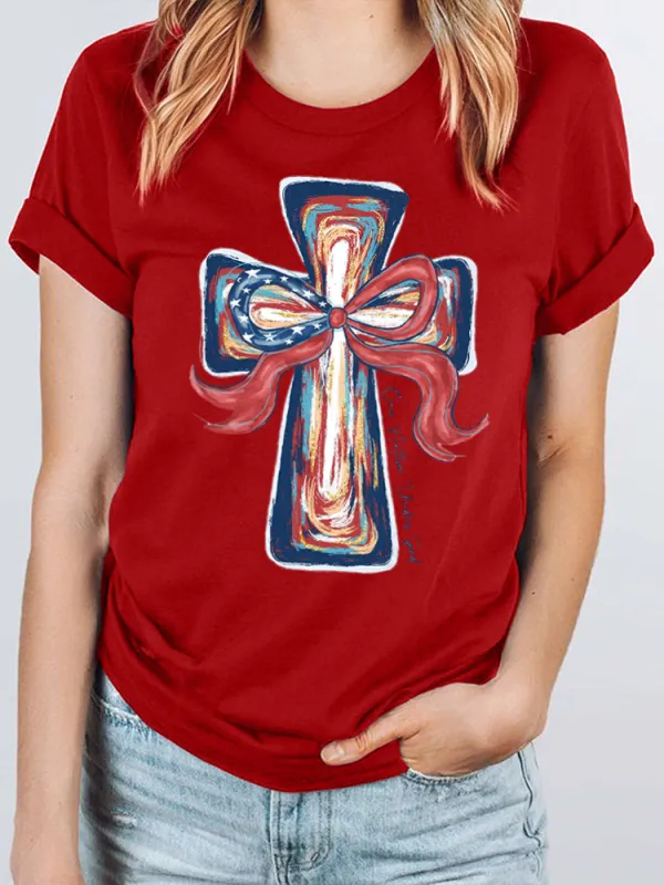 One Nation Under God Print Round-Neck Short-Sleeved T-Shirt