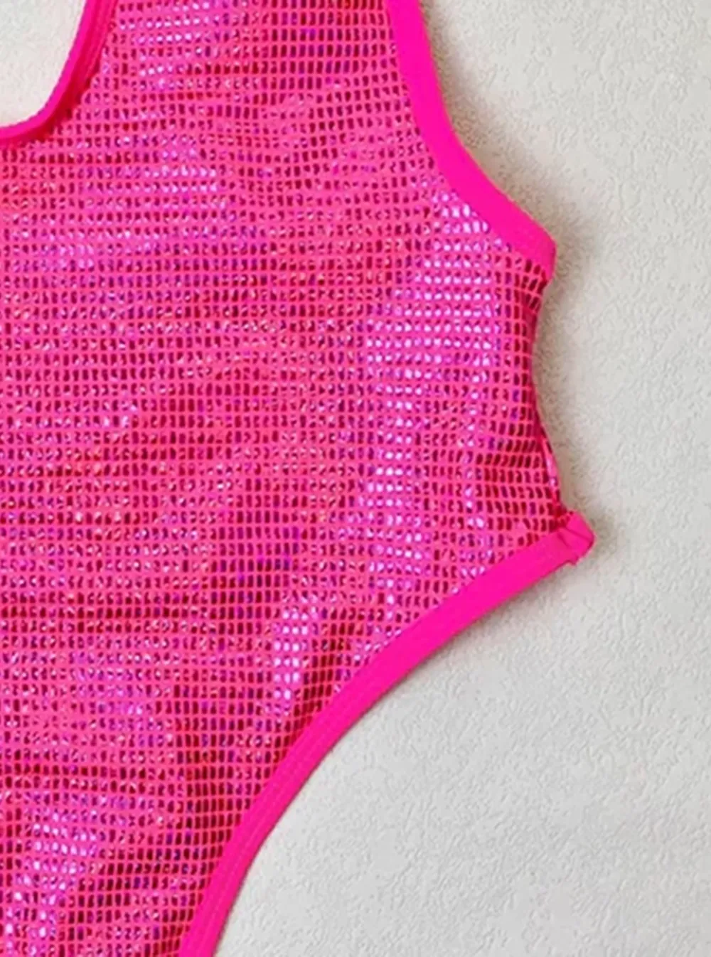 Shiny Mesh Deep V One-piece Bikini