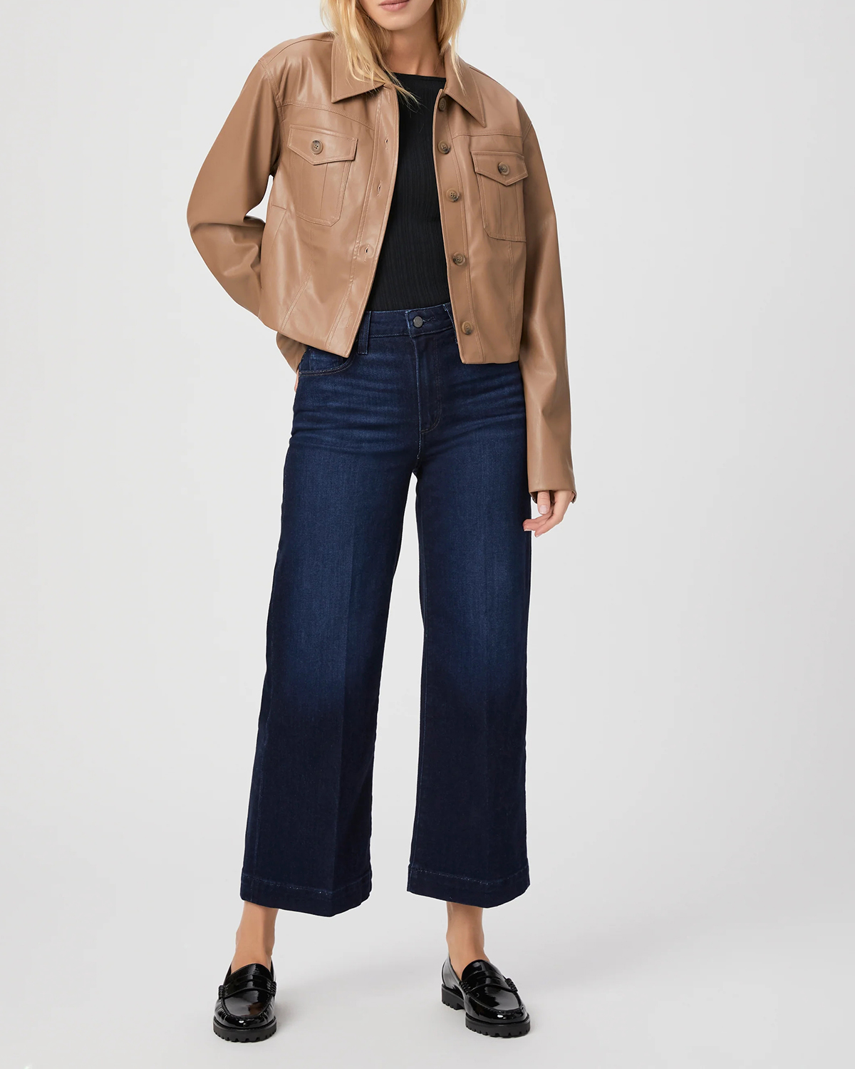 Tan Faux Leather Cropped Jacket