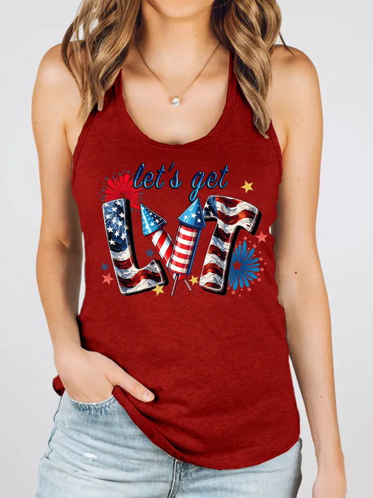 Women'S Let'S Get Lvt Print Round-Necked Sleeveless Vest