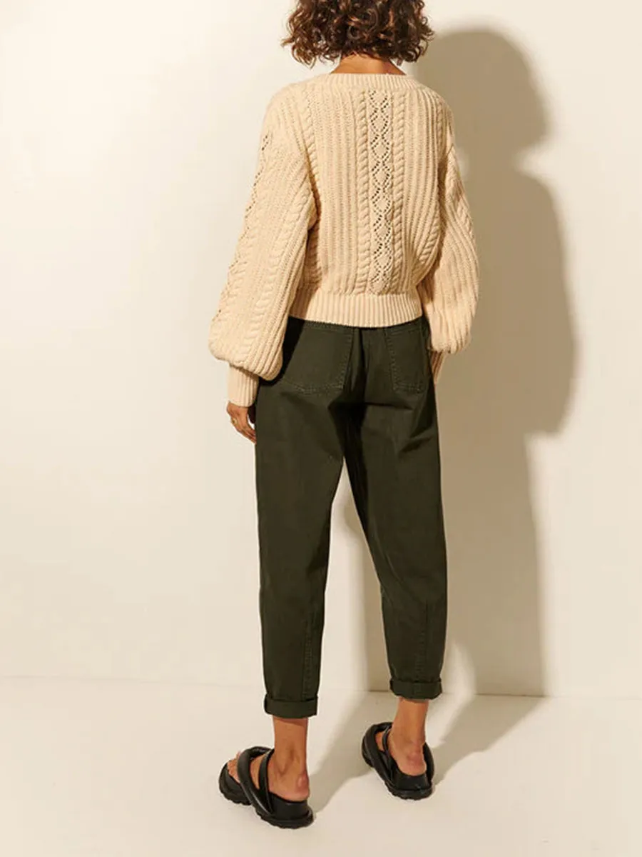 Lantern Sleeve Crochet Knit Sweater