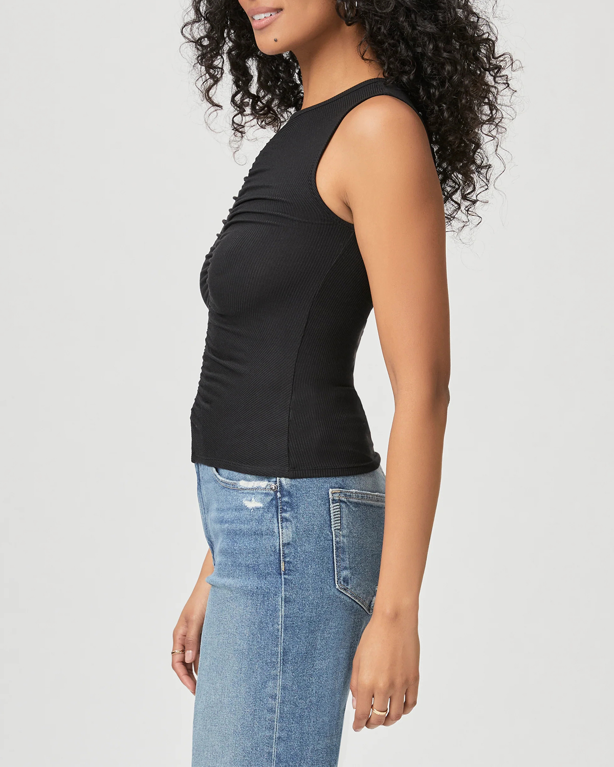 Black Ruched Sleeveless Tank Top