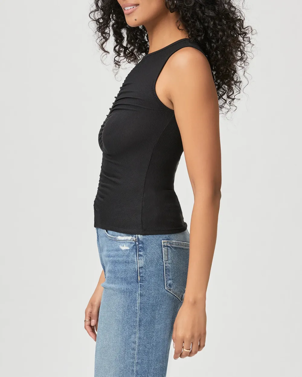 Black Ruched Sleeveless Tank Top