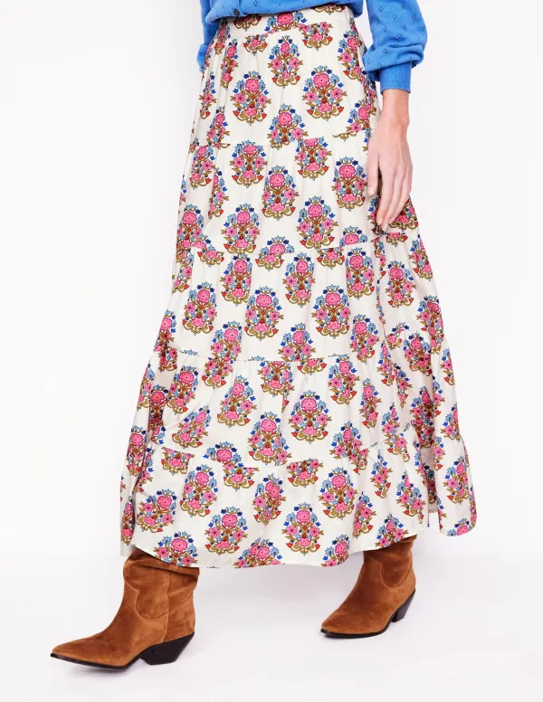 Pink and White Paisley - Print Nadia Poplin Maxi Skirt