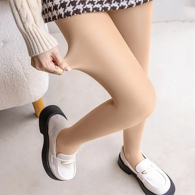 Women's Tights Pantyhose Hosiery Fleece lined Nude Coffee Black High Waist Fashion Casual Daily High Elasticity Full Length Tummy Control Solid Colored One-Size / Skinny