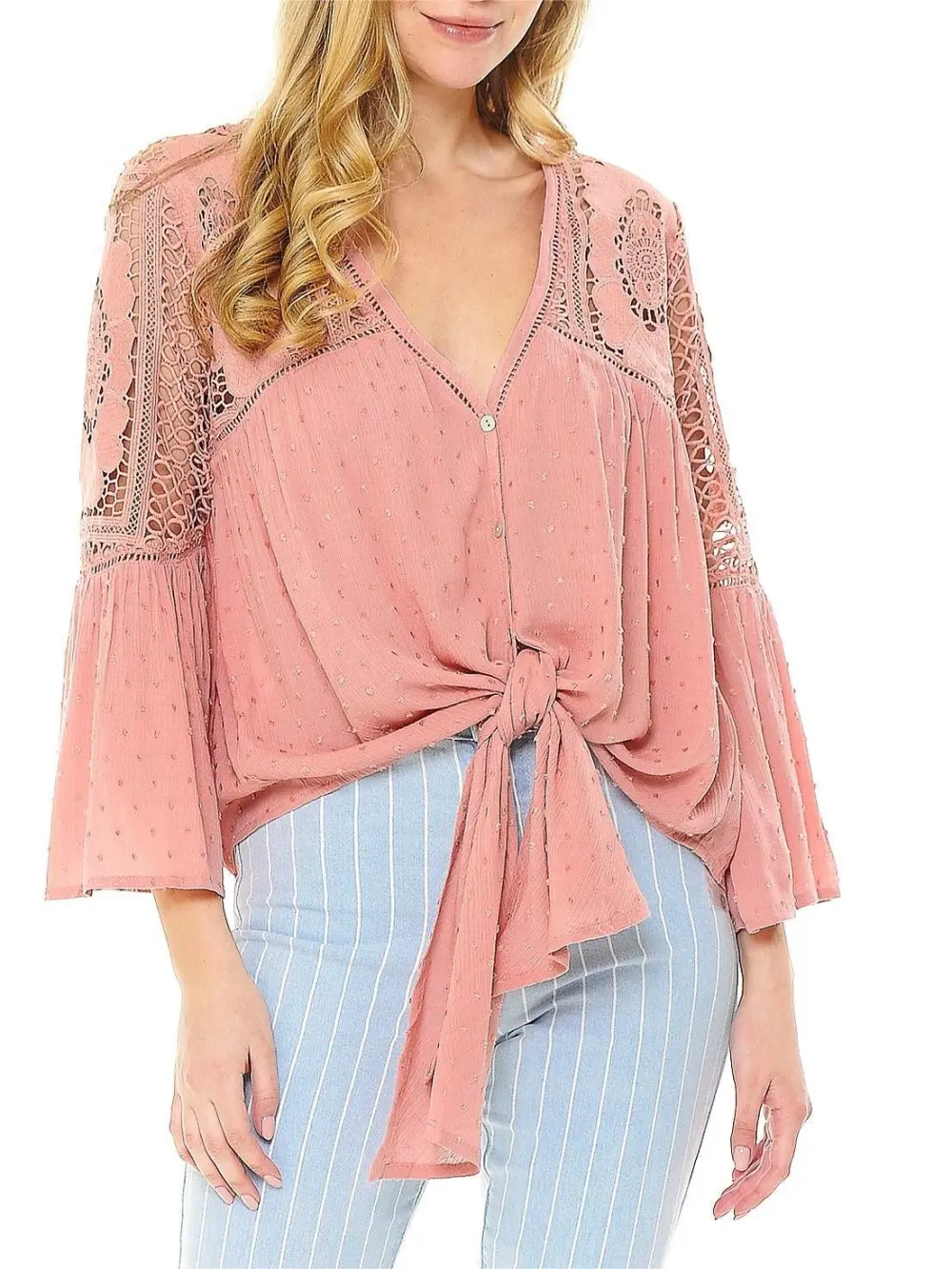 Mint Green Crochet - Detail Tie - Front Blouse