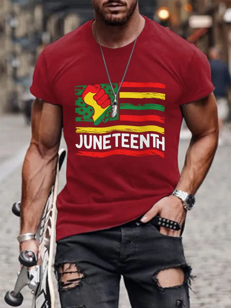 Men'S Round-Neck Short-Sleeved T-Shirt With Juneteenth Prints