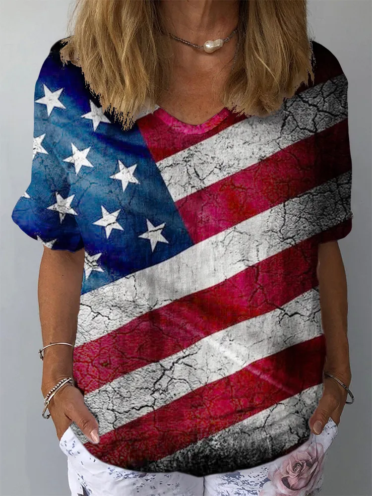 Women'S Independence Day V-Neck Short-Sleeve Shirt