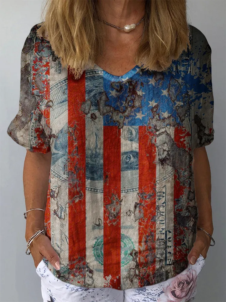 Women'S Independence Day V-Neck Short-Sleeve Shirt