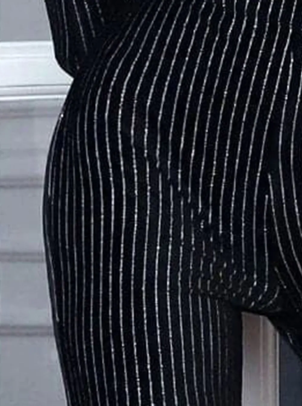Backless Long Sleeve Black Pinstriped Set