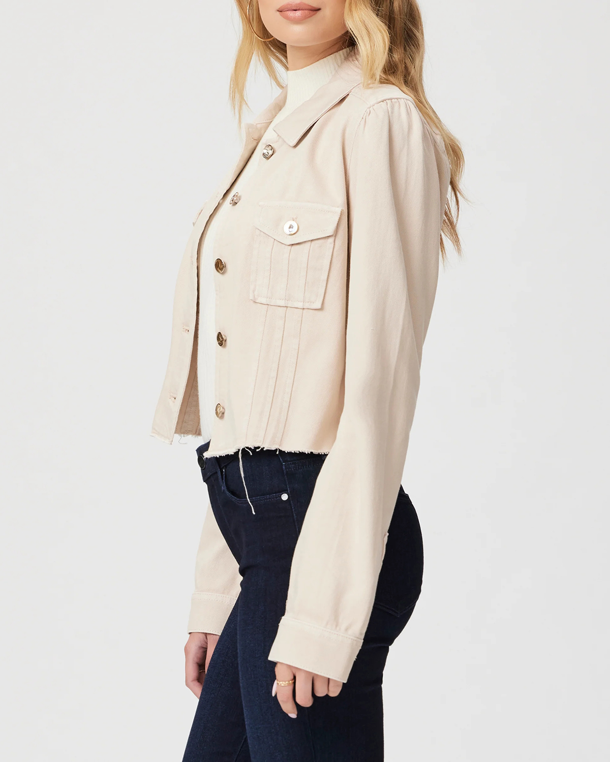 Beige Cropped Denim Jacket