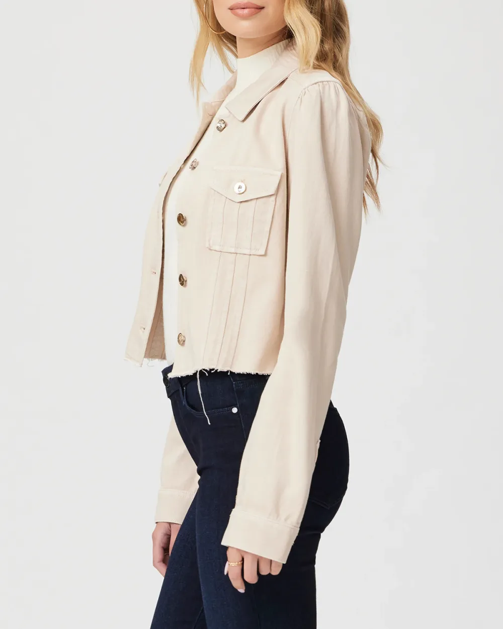 Beige Cropped Denim Jacket