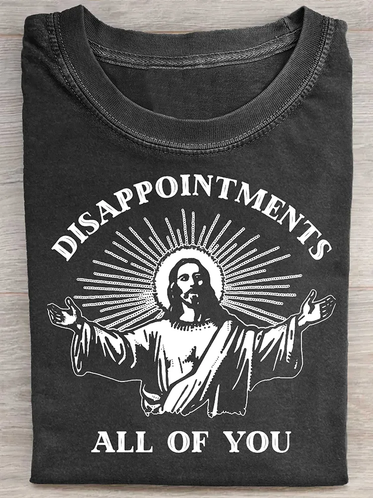 Women'S Disappointments All Of You Round Neck Washed Short Sleeve T-Shirt
