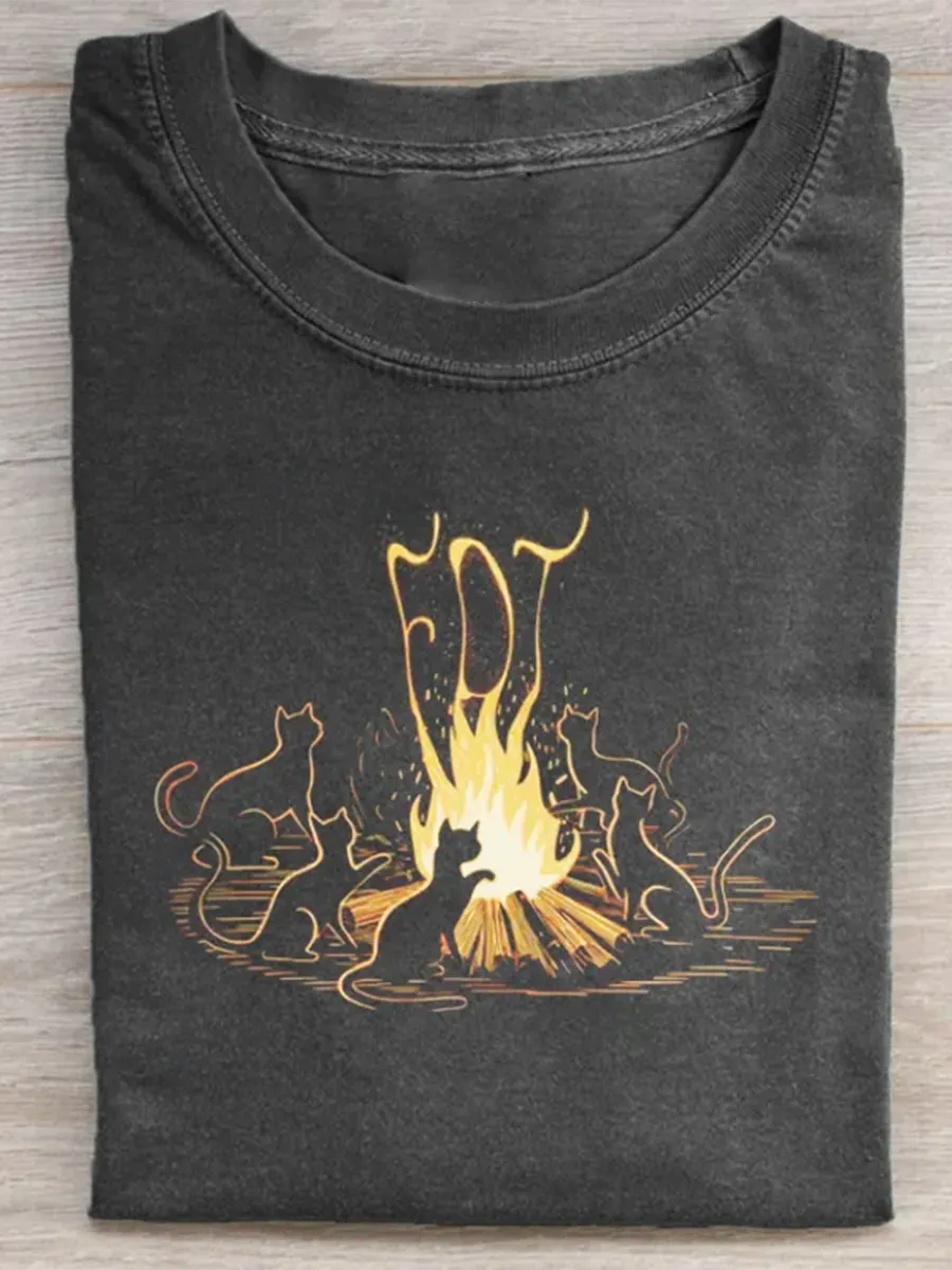 Cat Print Casual T-Shirt