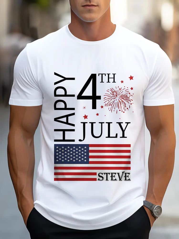 Man'S Happy 4Th July Steve Round-Neck Short-Sleeved T-Shirt