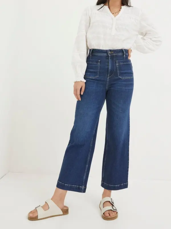 Blue Wide Leg Crop Jeans