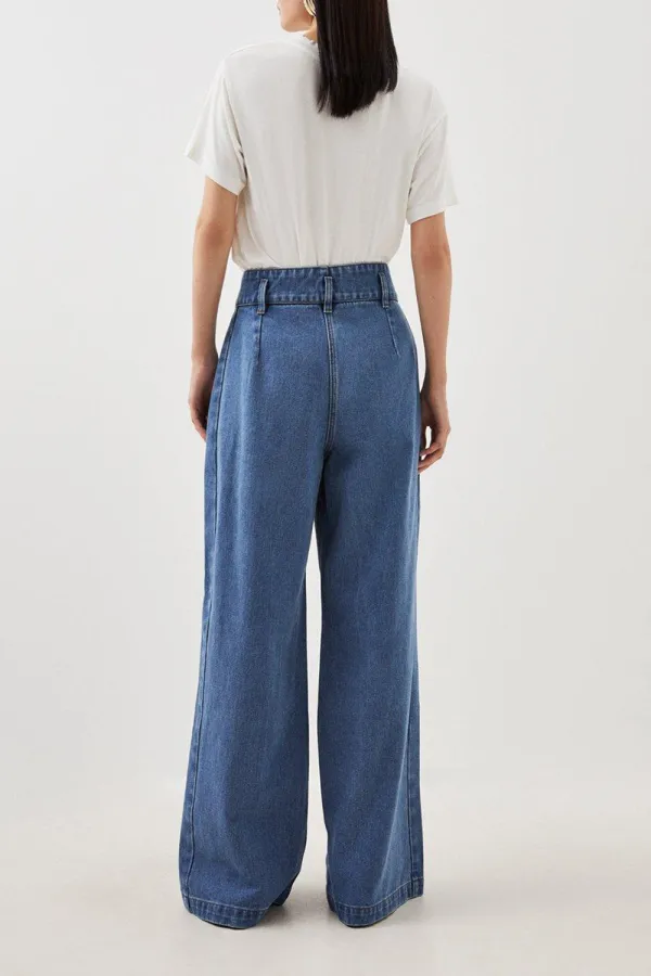 High Waist Denim Wide Leg Trousers