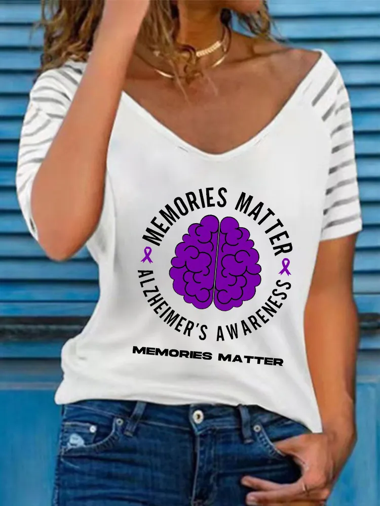 Women'S Alzheimer'S Awareness V-Neck Short-Sleeved T-Shirt