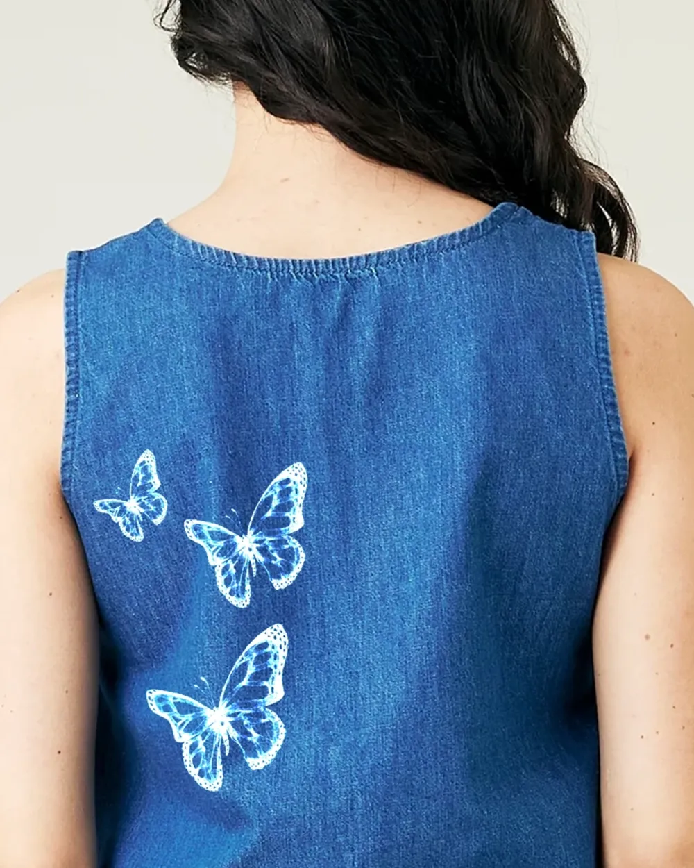MID WASH DENIM CHAMBRAY TOP
