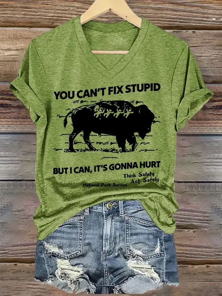 Women'S You Can'T Fix Stupid But I Can It'S Gonna Hurt Printed T-Shirt