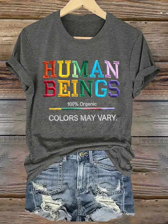 Retro Human Beings 100% Organic Colors May Vary Human Rights Equality Pride T-Shirt