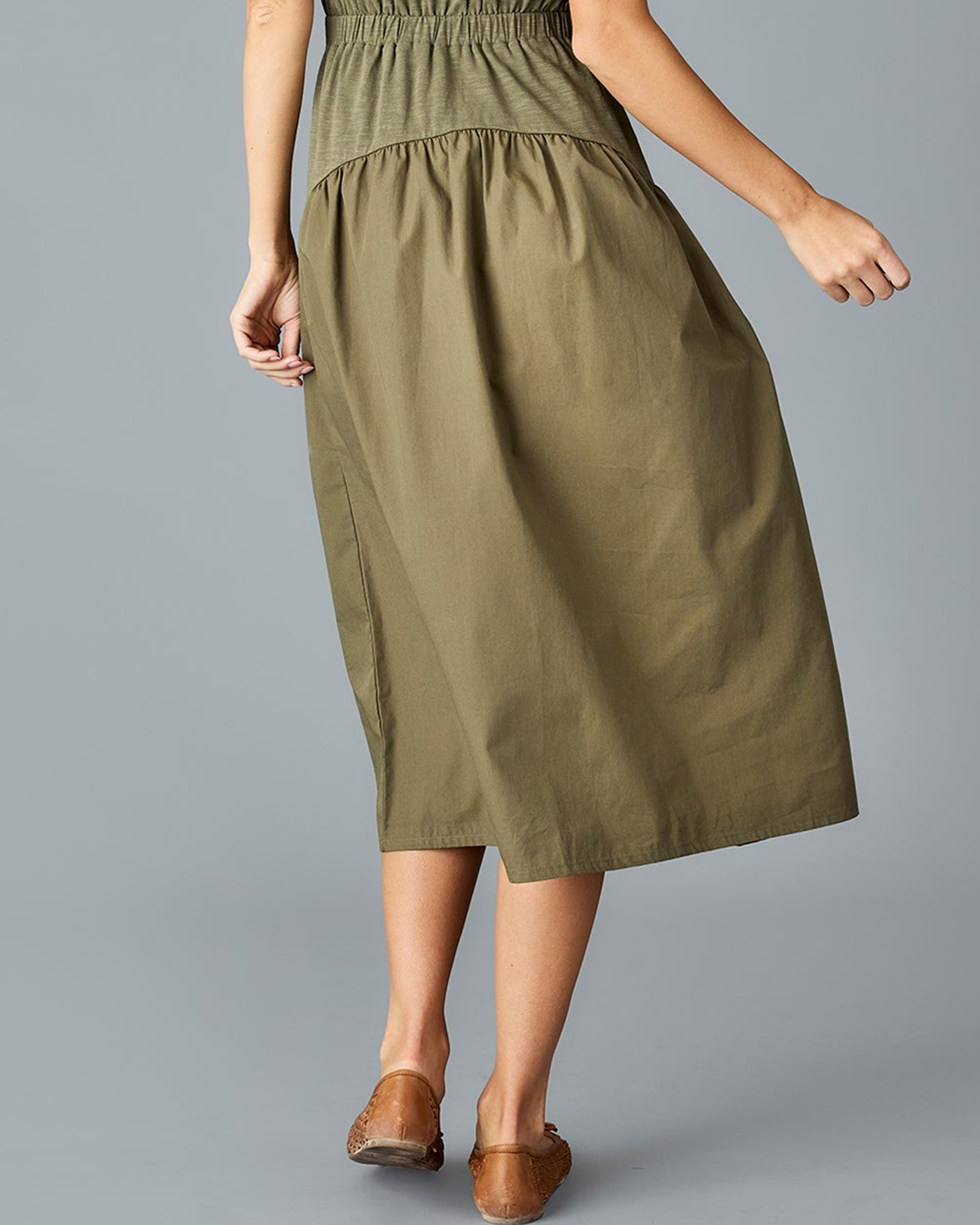Olive Green Ruched Waist Dress